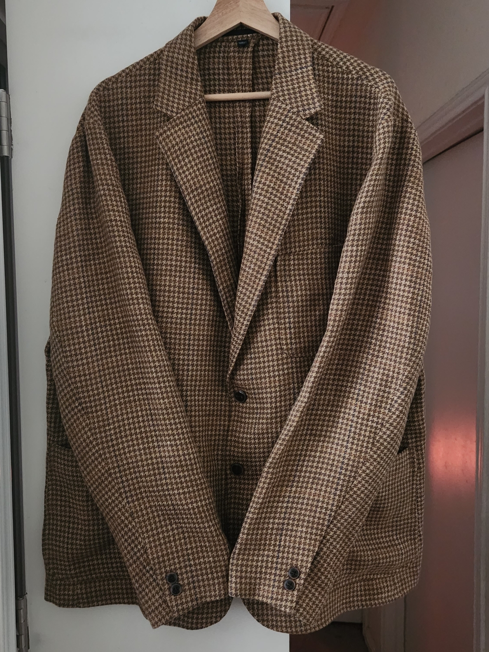 NWT J Crew Blazer Mens 48R Crosby Linen Wool Blend BV110 Brown Tan Houndstooth